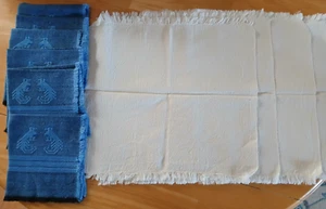 Two sets of fringed cloth napkins from Guatemala: 5 in white set, 6 in blue set - Picture 1 of 4