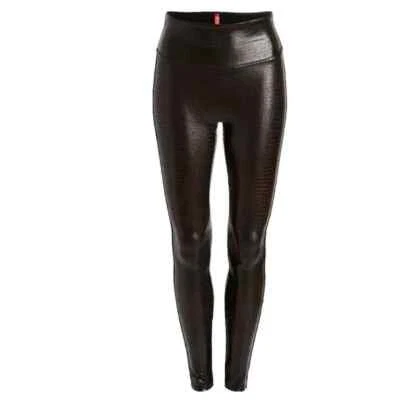 Leggings SPANX couro sintético brilho de crocodilo marrom preta emagrecimento nova com etiquetas XS - Imagem 1 de 4