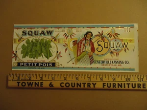 Squaw brand Petit Pois Extra Small Peas Centerville Canning Co MD can label - Picture 1 of 1