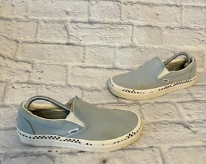 Vans Slip Ons Light Blue Checkered Accent Skateboarding Men’s 7.5 / Women’s 9 - Picture 1 of 13