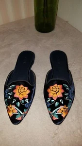 J.CREW EMBROIDERED SMOKING SLIPPER MULES DARK PACIFIC H1845 Size 6.5 $168 - Picture 1 of 11