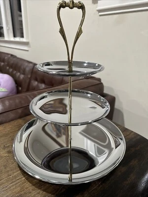 Vintage VOGUE Kromex Tidbit 3 Tier Serving Tray Two Tone Sliver And Gold Tone - Image 1 of 4