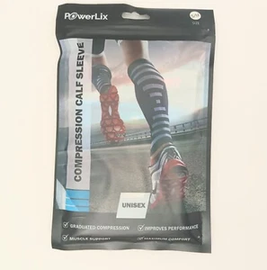 Powerlix Compression Calf Sleeve Pair Unisex Size S/M Gray / Black - Picture 1 of 3