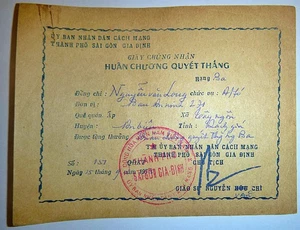 1973 Medal Citation - Hamlet Chief - Signed Nguyen Van Chi - Vietnam War - C.503 - Picture 1 of 3