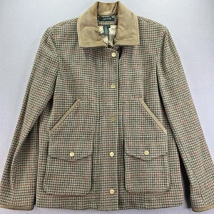 Lauren Ralph Lauren Damen große Feldjacke Tweed Hahnentritt Wolle Leder LRL - Bild 1 von 23