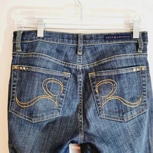 Rock Republic Jeans Women's Sz 6 Distressed Straight Rhinestone Blue Denim - Picture 1 of 12