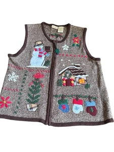 Bobbie Brooks Large Winter Vest Snowman Gingerbread House Mittens Christmas - Picture 1 of 8