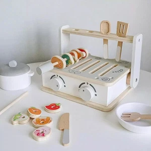 Holz Küche Spielset Mini Barbecue Grill Tee Kochen Spielzeug für Kinder Jungen & Mädchen - Bild 1 von 7