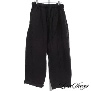 Made in Italy 100% Linen Solid Black Gauzy Garment Dyed Twill Drawstring Pants M - Picture 1 of 6