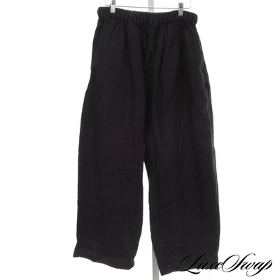 Made in Italy 100% Linen Solid Black Gauzy Garment Dyed Twill Drawstring Pants M - Image 1 of 4