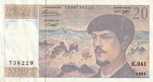 1993 FRANCE 20 FRANCS BANKNOTE - Picture 1 of 2