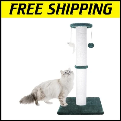 34-Inch Heavy Duty Cat Scratching Post with Sisal Rope and Hanging Toys - Green - Image 1 of 4