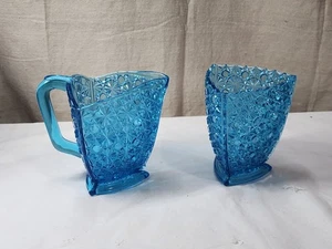 Vintage L.G. Wright Blue Daisy & Button Milchkännchen und Zucker - Bild 1 von 11