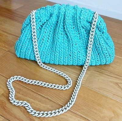 Maria La Rosa Mini Game Turquoise Blue Crochet Clutch Shoulder Bag w/Storage bag - Image 1 of 4