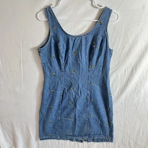 Vintage 90’s California Concepts Gr. 7 Denim Embroidered Sunflower Dress Y2K Junior - Bild 1 von 10