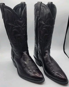 Lea Vamp & Fox Cowboy Boots, Mahogany Leather Pull Tab Western Boots, 10 D USA - Picture 1 of 14