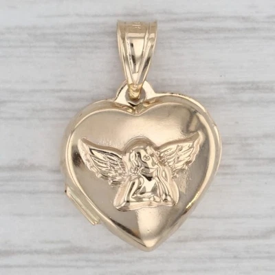 Cherub Guardian Angel Heart Picture Locket Pendant 10k Yellow Gold - Image 1 of 4