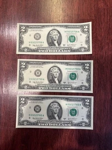 Set of 3 Two Dollar Bills $2 Sequential Notes 2003A - Picture 1 of 2