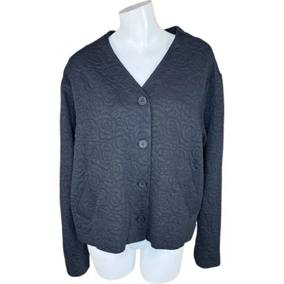 Isaac Mizrahi Live! Chaqueta corta de jacquard tejida frontal con botones negra X-grande  Foto 1 de 4