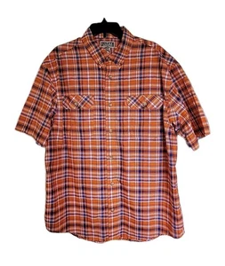 Duluth Trading Shirt Mens Sz XL Relaxed Fit Button Up Orange Plaid Poly - Picture 1 of 3