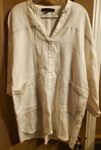 Women's Marc Andrew NY Large 100% Linen Top Tunic roll tab white - Picture 1 of 5
