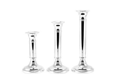 Candelabro Portacandela Argentato IN 3 Misure Rotondo Con Incisione - Immagine 1 di 4