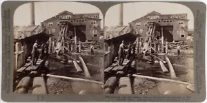 Usa.Minnesota.Minneapolis.Hauling logs up into Saw-mill.Photo Stereo Stereoview. - Foto 1 di 2