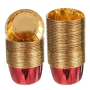 50Pcs Mini Metallic Foil Cupcake Liners for Baking Cupcake, Red/Gold - Picture 1 of 5