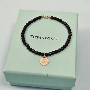 Return Tiffany & Co. Genuine Heart Mini 4mm Onyx Beads Bracelet 7" Gift Idea - Picture 1 of 9