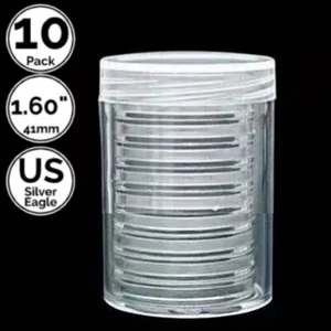 10 Pack 1.6 Inch 41mm Coin Capsule Holders w/Tube For US 1 Oz Silver Eagle - Picture 1 of 3