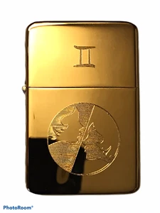 GEMINI LIGHTER Polished gold finish *FREE ENGRAVING* Zodiac Astrology Star ♊️ - Picture 1 of 5