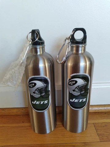 NEW YORK JETS NFL HELMET LOGO STAINLESS STEEL SPORTS BOTTLES- (2) LOT B Cover