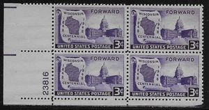 US Scott #957, Plate Block #23816 1948 Wisconsin 3c FVF MNH Lower Left - Picture 1 of 1