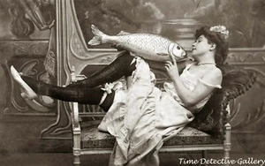 Victorian Woman with a Large Fish - Historic Photo Print - Picture 1 of 1
