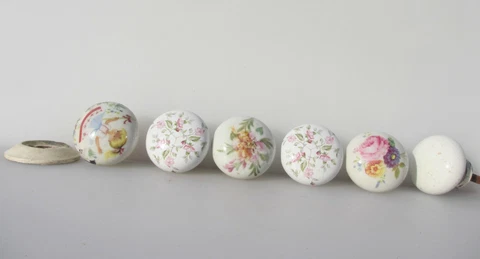 Victorian Ceramic Door Handles Knobs Antique Old Vintage Spares Flowers Plate Cover
