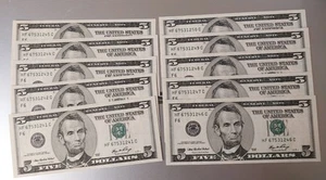 10 Consecutive Serial Number - 2006 $5.00 DOLLAR BILL FRN - UNCIRCULATED - Picture 1 of 3