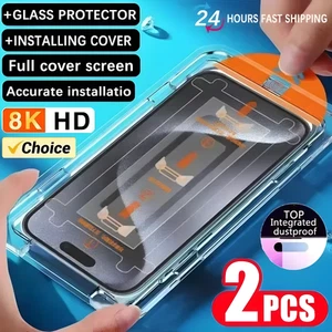 2× Auto-Align 9H Glass Screen Protector iPhone 16-15-14-13-12-11 Pro/Max - Picture 1 of 6