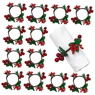 Juego de 12 servilleteros rústicos para servilletas de anillo de servilleta hechos a mano rojos  Foto 1 de 4