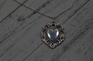 Vintage / Antique Repose Heart Pendant Necklace, Sterling Silver, Estate Find - Picture 1 of 9