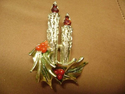 ¡¡¡BROCHE NAVIDEÑO VINTAGE VELAS, ACEBO Y HOJA CRISTAL ROJO!!!! Foto 1 de 4
