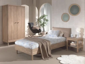 Set Einzelbett Schrank 2T Nachtkonsole Lattenrost Eiche massiv natur geölt - Bild 1 von 16