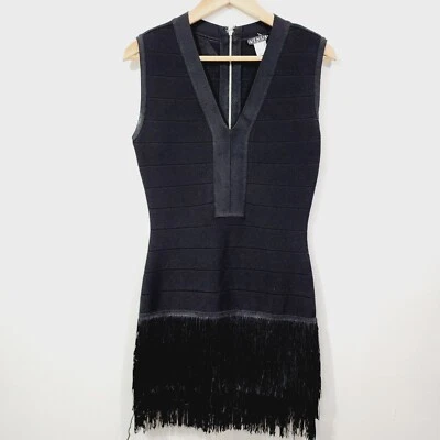 Venus Bandage Fringe Dress in Black Women's Size US 8 Slim Sexy Bodycon Mini - Image 1 of 4