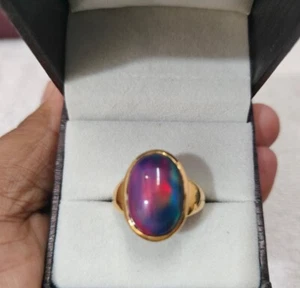 14K Yellow Gold Natural Black Opal Cabochon Men's Statement Ring Fine Jewelry - Picture 1 of 6