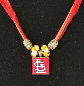 St. Louis Cardinals Tile Logo Glass Metal Bead Necklace MLB Baseball Fan Red 18" - Picture 1 of 8
