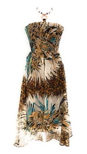 Ladies Smocked Tube High Low Halter Embellished Jewelry Maxi Dress NWT S-M-L-XL - Picture 1 of 6