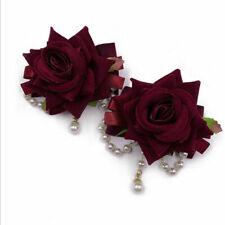 Gothic Lolita Girl  Wine Red Rose Flroals Shoe Clips Removable Shoes Decoration