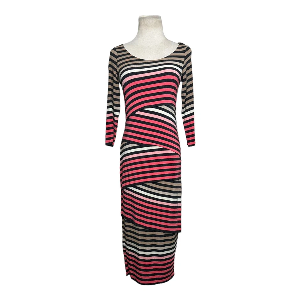 Bailey/44 Gray pink white beige Striped Knit Column Midi Dress Size S - Image 1 of 4