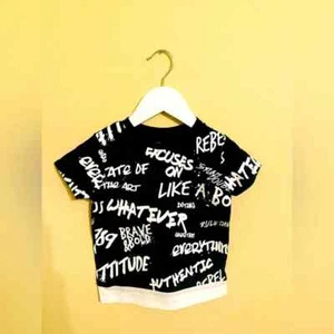 Brand New Toddler Boys Black All Over Printed Cotton Short Sleeve T-Shirt - Picture 1 of 3