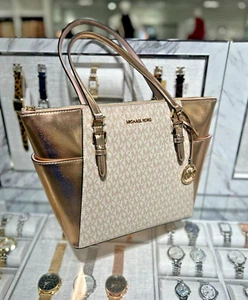 Michael Kors Charlotte Large Fashion Tote Shoulder Handbag Purse Rose Gold Bag - Picture 1 of 17