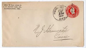 1920 I D SHORT LUMBER COMPANY HARRINGTON DELAWARE*SOBRE DE CUBIERTA PUBLICITARIA - Imagen 1 de 2